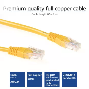ACT geltonas 2 metrų U/UTP CAT6 komutacinis kabelis su RJ45 jungtimis