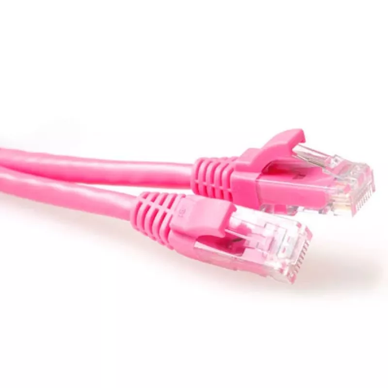 ACT rožinis 3 metrų U/UTP CAT6 komutacinis kabelis be užkibimų su RJ45 jungtimis