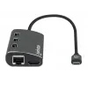 Manhattan USB-C dokas/šakotuvas su kortelių skaitytuvu, prievadai (x6): Ethernet, HDMI, USB-A (x3) ir USB-C, su maitinimo tiekimu (100 W) į USB-C prievadą (Pastaba: reikalingas papildomas USB-C sieninis įkroviklis ir USB-C laidas), universalus visiems įrenginiams, aliuminis, ekvivalentas DKT30CSDHPD3