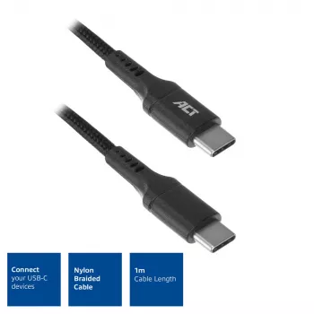 ACT USB 2.0 įkrovimo ir duomenų laidas C tipo kištukas - C tipo kištukas 1 m, nailonas