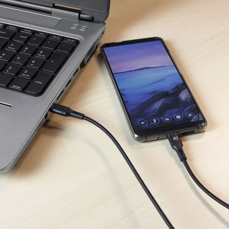 ACT USB 2.0 įkrovimo ir duomenų laidas C tipo kištukas - C tipo kištukas 1 m, nailonas