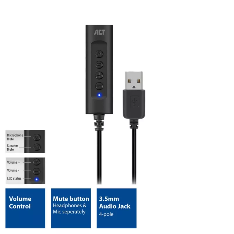 ACT AC9360 garso plokštė USB 3,5 mm ausinių jungtis 4 mygtukai