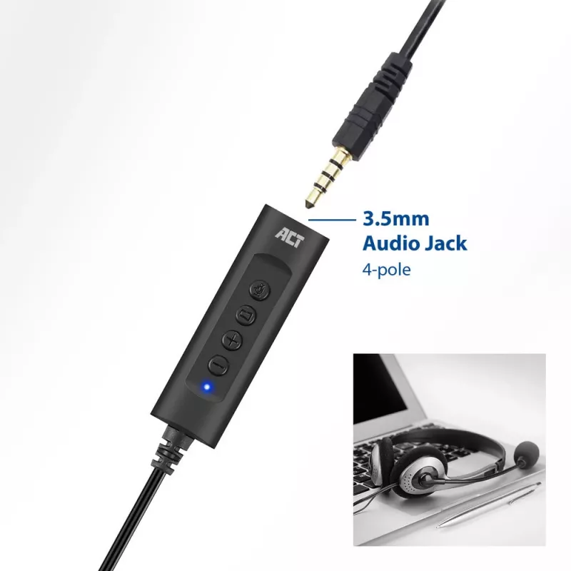 ACT AC9360 garso plokštė USB 3,5 mm ausinių jungtis 4 mygtukai