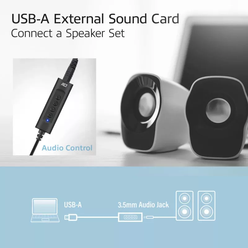 ACT AC9360 garso plokštė USB 3,5 mm ausinių jungtis 4 mygtukai