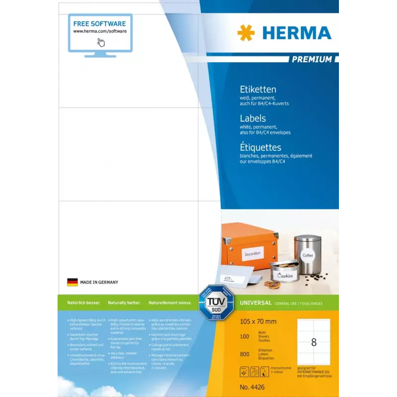 Lipnus spausdintuvo lipdukas HERMA Labels Premium A4 105x70 mm