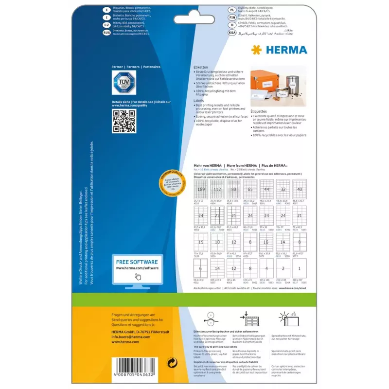 Lipnus spausdintuvo lipdukas HERMA Premium A4 105x48 mm 300 vnt.