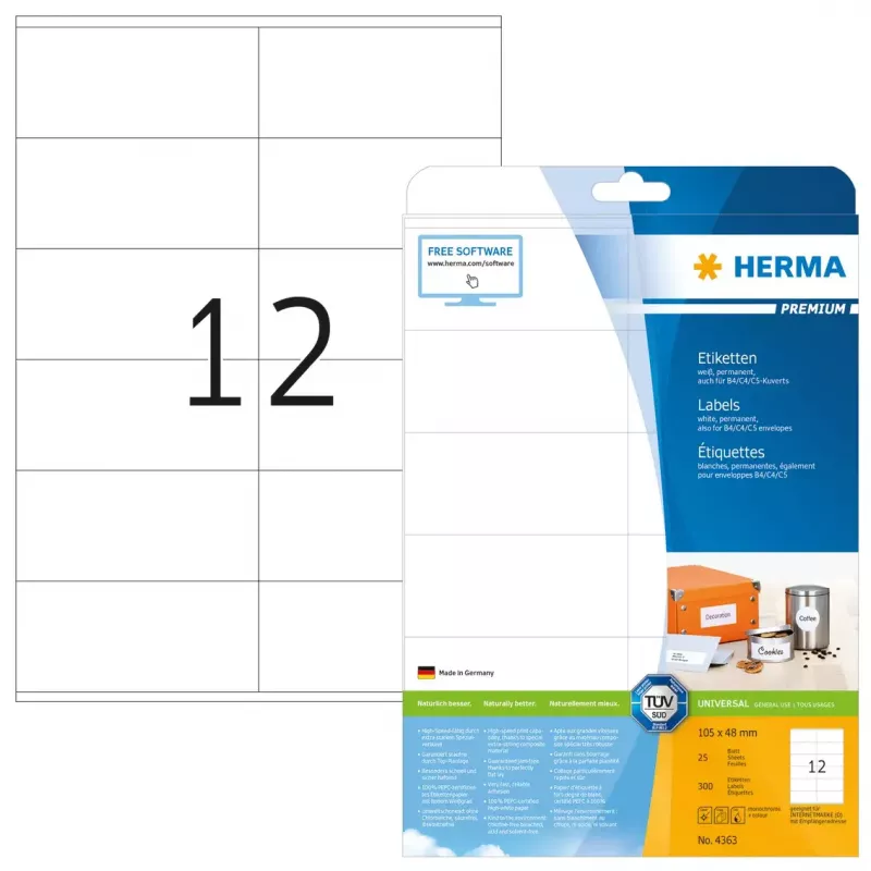 Lipnus spausdintuvo lipdukas HERMA Premium A4 105x48 mm 300 vnt.