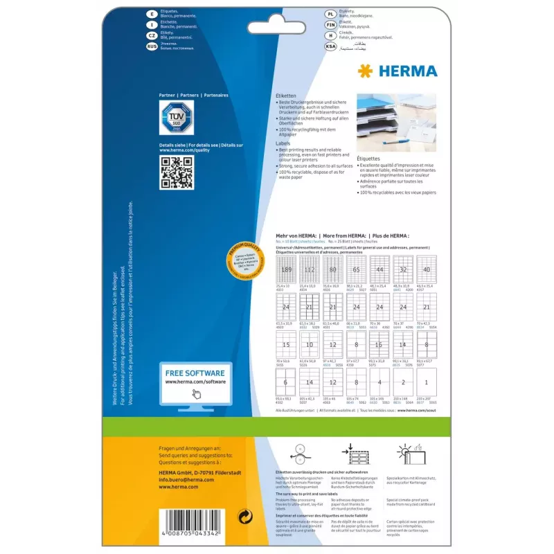 Lipnus spausdintuvo etiketės HERMA Labels Premium A4 25,4x16,9 mm