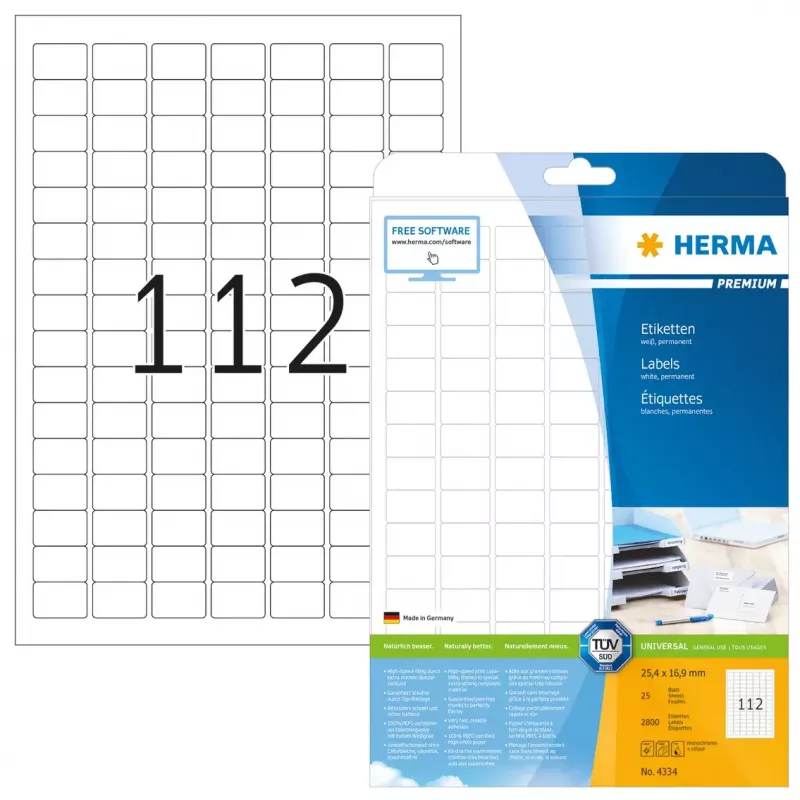 Lipnus spausdintuvo etiketės HERMA Labels Premium A4 25,4x16,9 mm