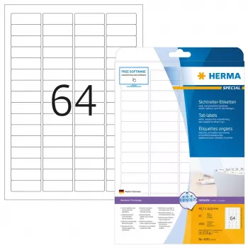 Tab labels HERMA A4 45.7x16.9 mm baltos Movables 1600 vnt.