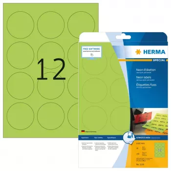 Lipnios spausdintuvo etiketės HERMA Neon labels A4 Ø 60 mm