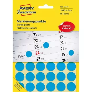 Lipnus apskritas lipdukas Avery 3375 mėlynas 1056 vnt.