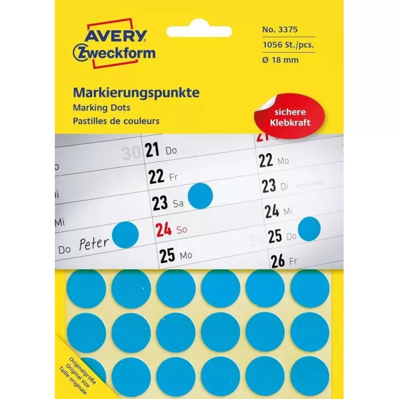 Lipnus apskritas lipdukas Avery 3375 mėlynas 1056 vnt.