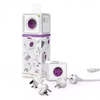 Power Extension Allocacoc PowerCube ReWirable USB 1m 4 AC Outlets Violetinė Balta