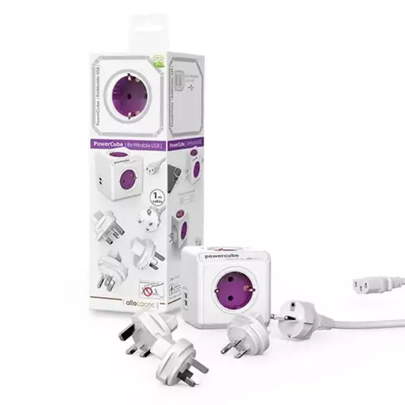 Power Extension Allocacoc PowerCube ReWirable USB 1m 4 AC Outlets Violetinė Balta