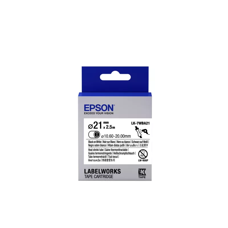 „Epson“ etikečių kasetė „Heat Shrink Tube“ (HST) LK-7WBA21 juoda/balta D21mm (2,5 m)