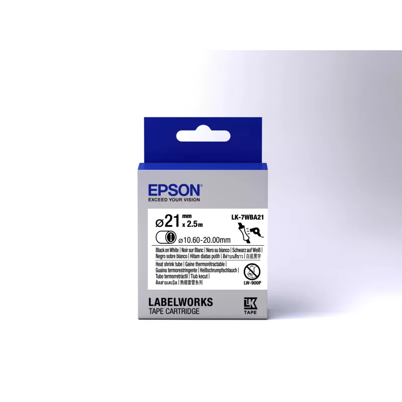 „Epson“ etikečių kasetė „Heat Shrink Tube“ (HST) LK-7WBA21 juoda/balta D21mm (2,5 m)