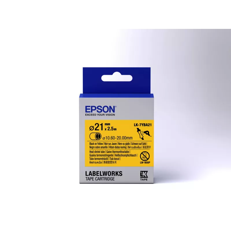 Epson etikečių kasetė termiškai susitraukianti žarnelė (HST) LK-7YBA21 juoda/geltona D21mm (2,5 m)
