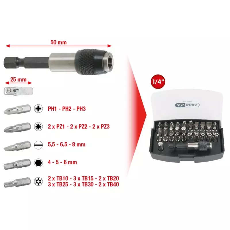 Atsuktuvų antgalių rinkinys KS Tools 911.2060 32 vnt.