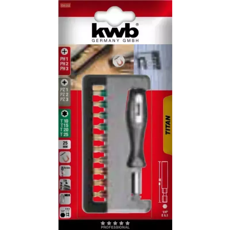 KWB TITAN handy 154010 bitų dėžutė lizdinėje pakuotėje