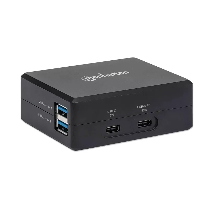 Manhattan Smart Video Multiport dokas, prievadai (x5): HDMI prievadas, USB-A (x2), USB-C (x2), su maitinimo tiekimu į USB-C prievadą, vidinis maitinimo šaltinis, itin kompaktiškas, nuimamas maitinimo kabelis, juodas, trejų metų garantija, mažmeninė pakuotė