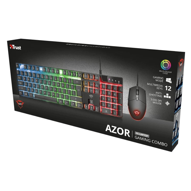 Trust GXT 838 Azor klaviatūra su pele, žaidimų, USB, vokiška, juoda