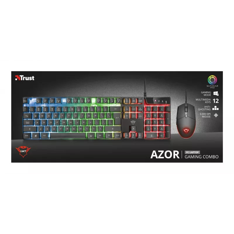 Trust GXT 838 Azor klaviatūra su pele, žaidimų, USB, vokiška, juoda