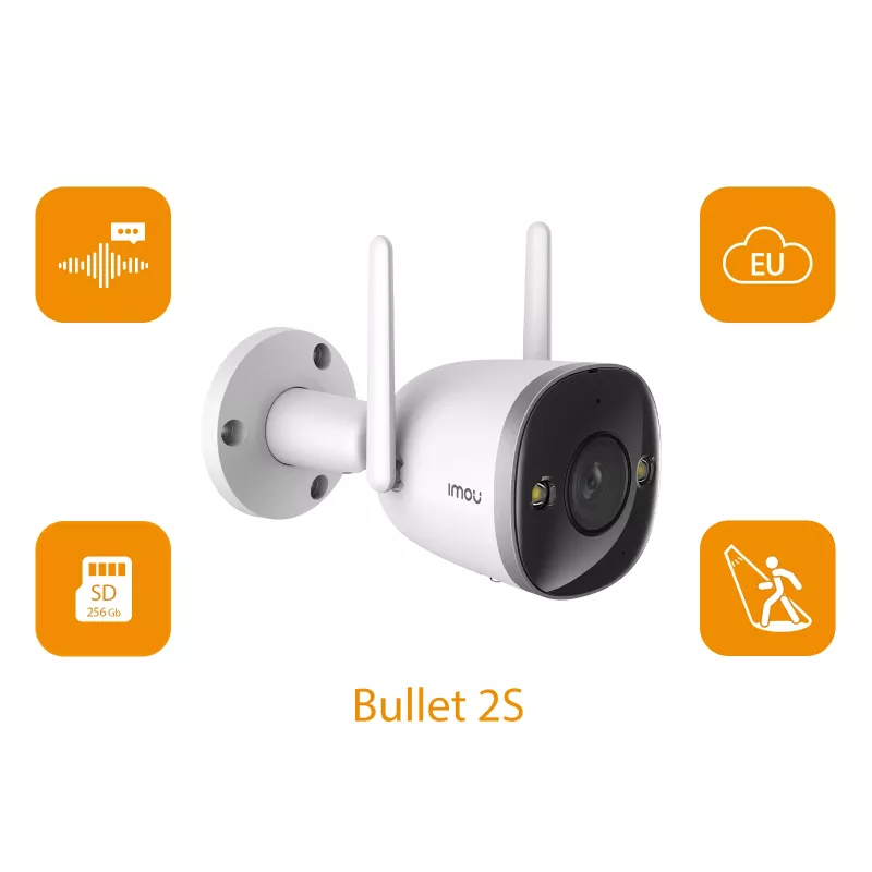 Imou Bullet 2S, IP apsaugos kamera, vidaus, laidinis ir belaidis, išorinė, CE, FCC, tvirtinama prie lubų/sienos