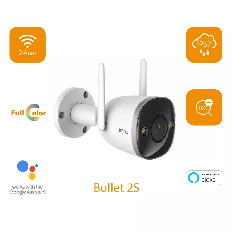 Imou Bullet 2S, IP apsaugos kamera, vidaus, laidinis ir belaidis, išorinė, CE, FCC, tvirtinama prie lubų/sienos