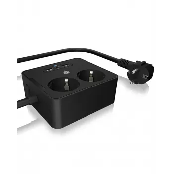 ICY BOX IB-MPS2220B-CH maitinimo ilgintuvas 1,9 m 2 kintamosios srovės lizdai (-ų) Vidinis Juoda