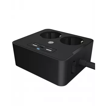 ICY BOX IB-MPS2220B-CH maitinimo ilgintuvas 1,9 m 2 kintamosios srovės lizdai (-ų) Vidinis Juoda