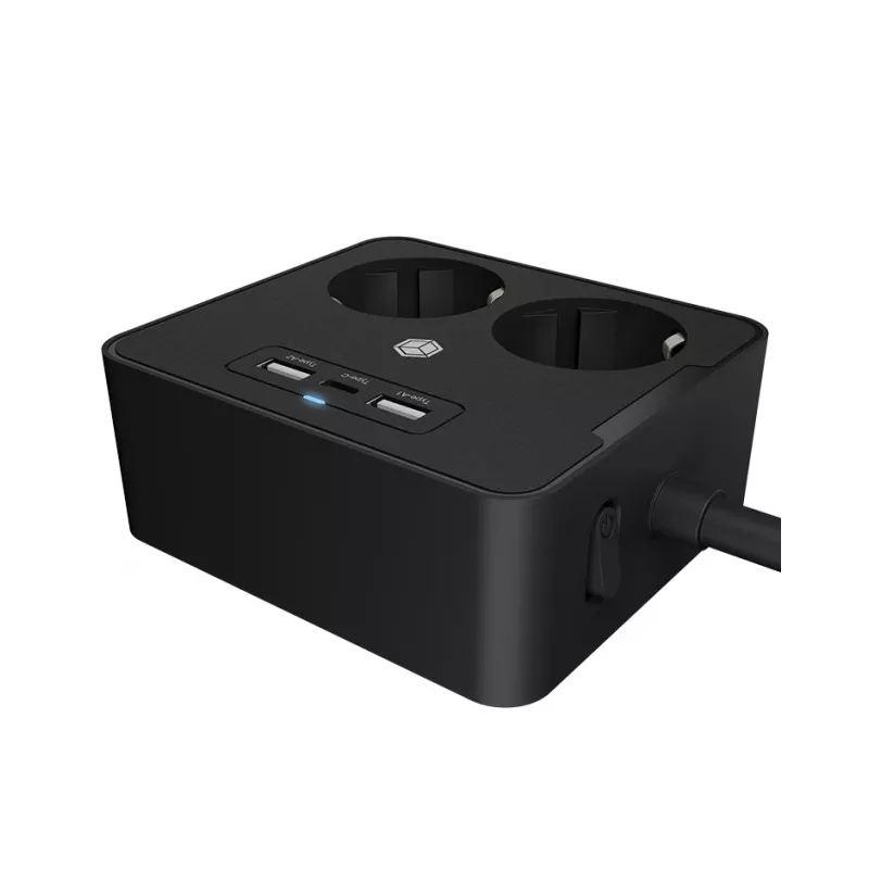 ICY BOX IB-MPS2220B-CH maitinimo ilgintuvas 1,9 m 2 kintamosios srovės lizdai (-ų) Vidinis Juoda