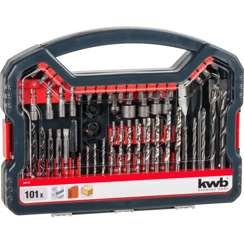 Grąžtų rinkinys KWB Promo Box Standard 101 dalis plytoms metalui medžiui