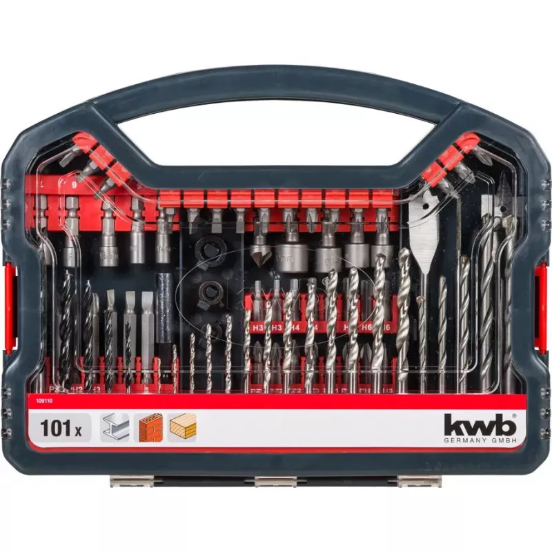 Grąžtų rinkinys KWB Promo Box Standard 101 dalis plytoms metalui medžiui