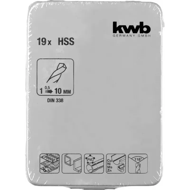 Grąžtų rinkinys KWB 421944 19 vnt. 1,0 - 10 mm spiraliniai grąžtai