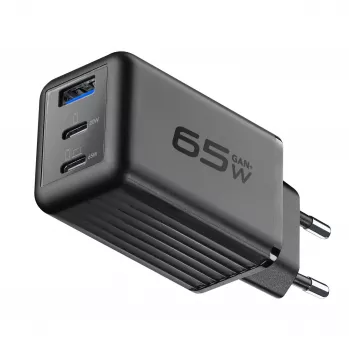 Cellularline Multipower Micro 65W itin kompaktiškas 65W greitas tinklo įkroviklis su 3 prievadais