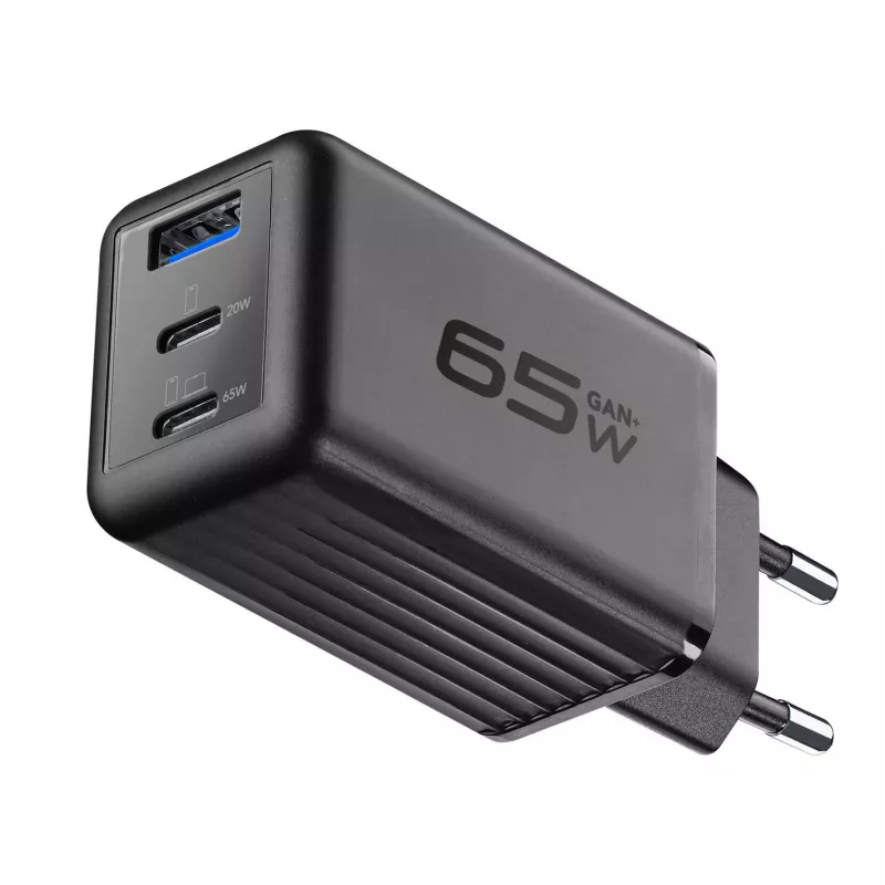 Cellularline Multipower Micro 65W itin kompaktiškas 65W greitas tinklo įkroviklis su 3 prievadais