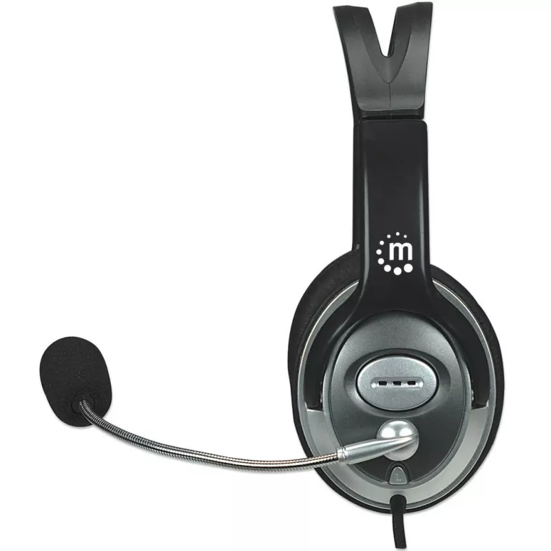 Manhattan Stereo Over-Ear Headset (3.5mm), Microphone Boom (padded), Adjustable Steel Headband, In-Line Volume Control, Ear Cushions, Std 2x 3.5mm stereo jack/plug for audio/mic use, kabelis 2.5m, 3 Year Warranty
