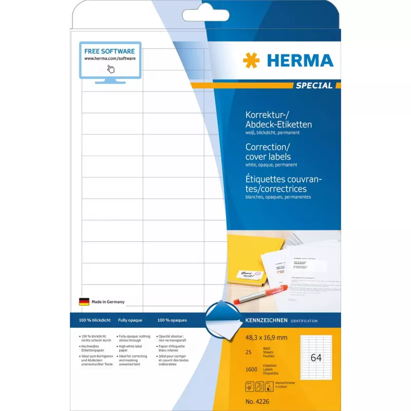 Koregavimo/uždengimo etiketės HERMA A4 48,3x16,9 mm 1600 vnt.