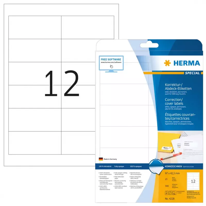 Lipnios etiketės HERMA A4 97x42,3 mm 300 vnt.