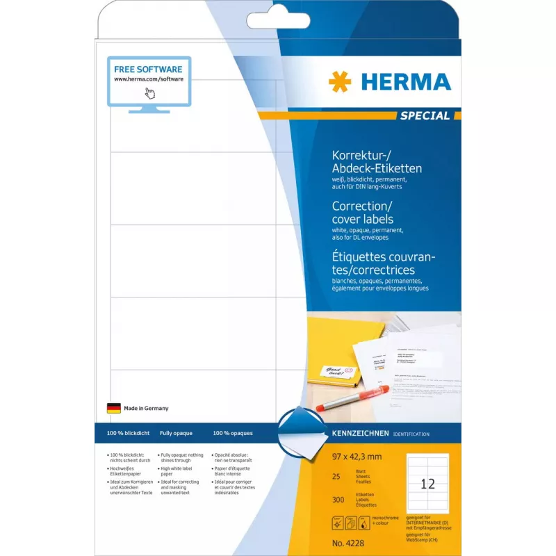 Lipnios etiketės HERMA A4 97x42,3 mm 300 vnt.
