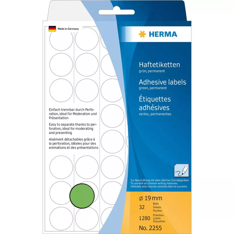 Universalių etikečių HERMA 1280 vnt. žalios apvalios 19 mm
