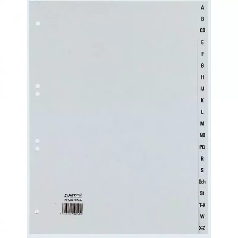 Rexel PP skirtukai, pilki, abėcėliniai, abėcėlinis skirtukų indeksas, polipropilenas (PP), pilka, A4+, 246 mm, 297 mm