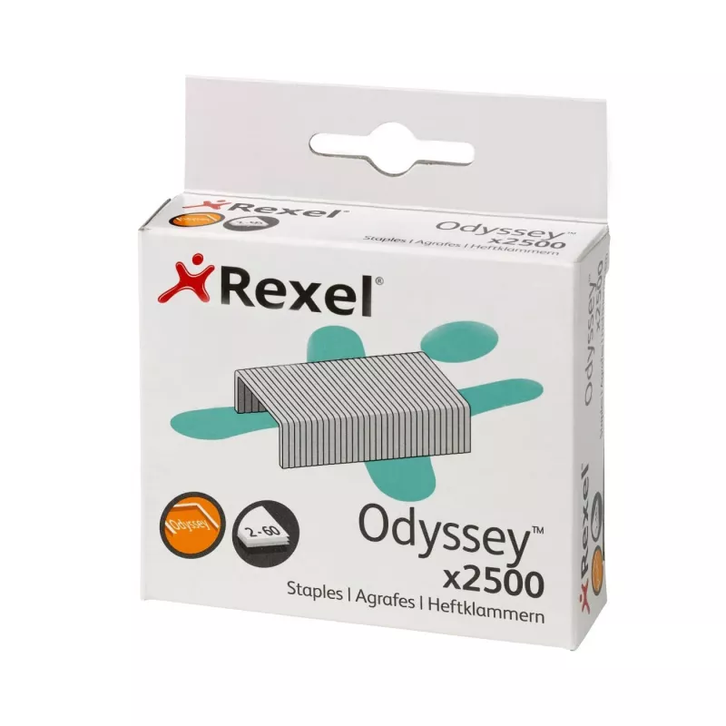 “Rexel” segtukai “Odyssey”, pakuotėje 2500 vnt., segtukų pakuotė, 2500 segtukų, plienas, sidabriniai, 60 lapų, 130 g