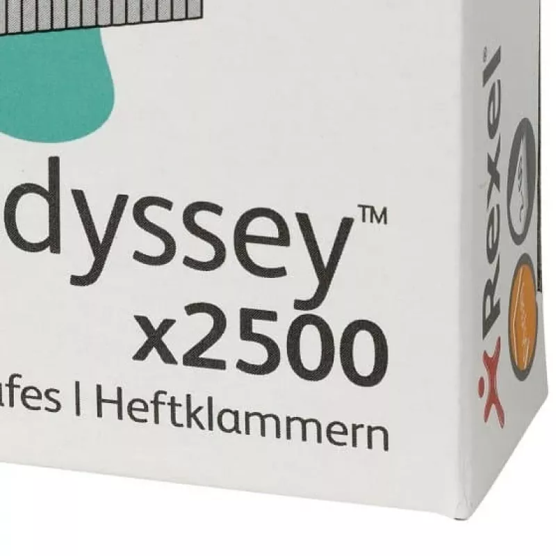 “Rexel” segtukai “Odyssey”, pakuotėje 2500 vnt., segtukų pakuotė, 2500 segtukų, plienas, sidabriniai, 60 lapų, 130 g