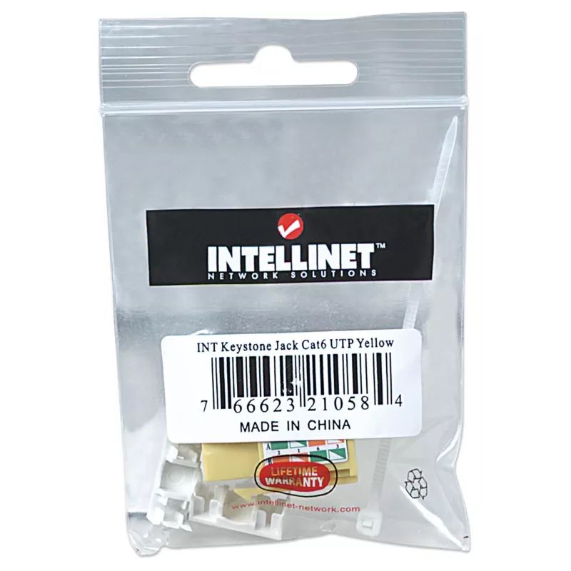 Intellinet Keystone Jack, Cat6, UTP, Punch-down, Geltona, Flat, Geltona, RJ-45, Female, 22/26, Cat6