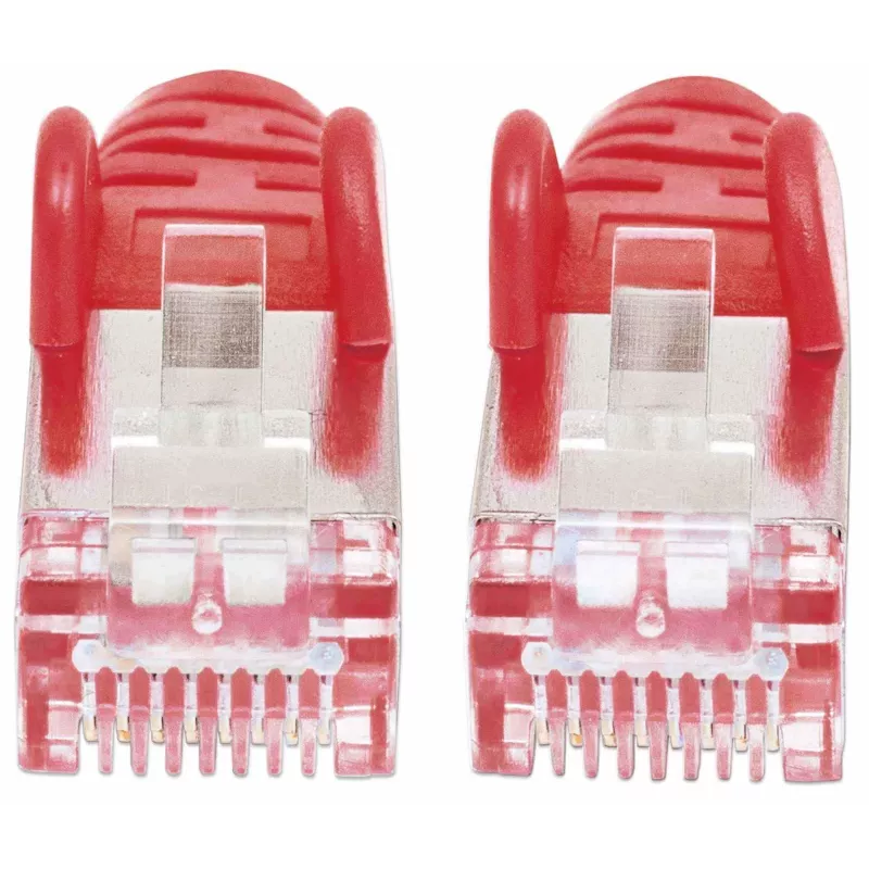Intellinet tinklo komutacinis kabelis, Cat7 laidas/Cat6A jungtys, 0,25 m, raudonas, varis, S/FTP, LSOH / LSZH, PVC, RJ45, paauksuoti kontaktai, bekabliškas, su apsaugine mova, garantija visam naudojimo laikui