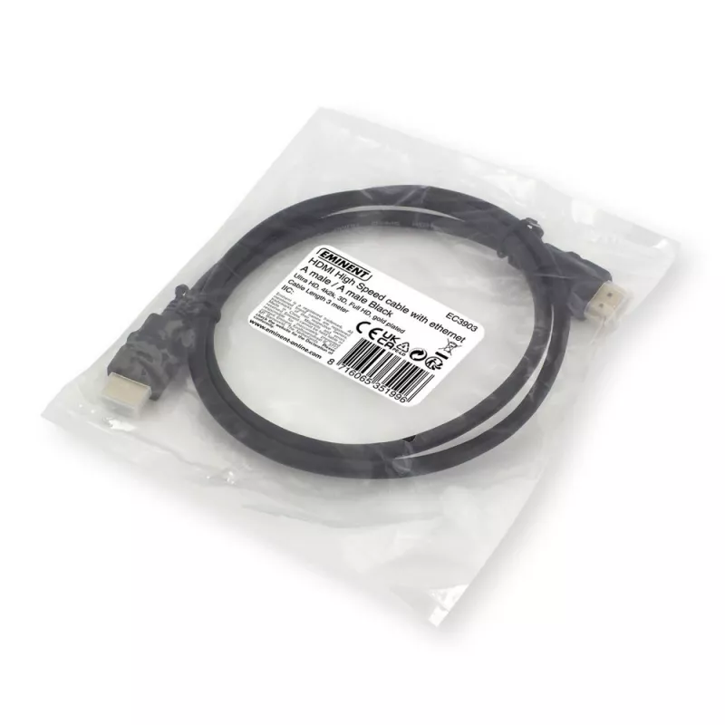 Ewent OEM HDMI High Speed kabelis su Ethernet, 3 metrai, juodas