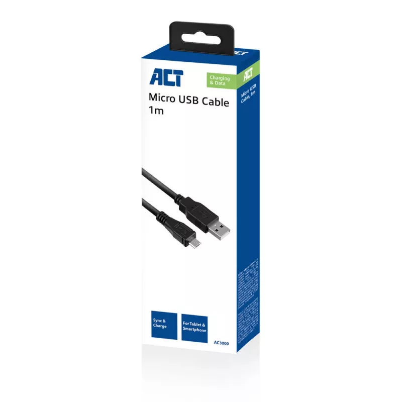 ACT USB 2.0 įkrovimo/duomenų kabelis A kištukas - mikro B kištukas 1 m