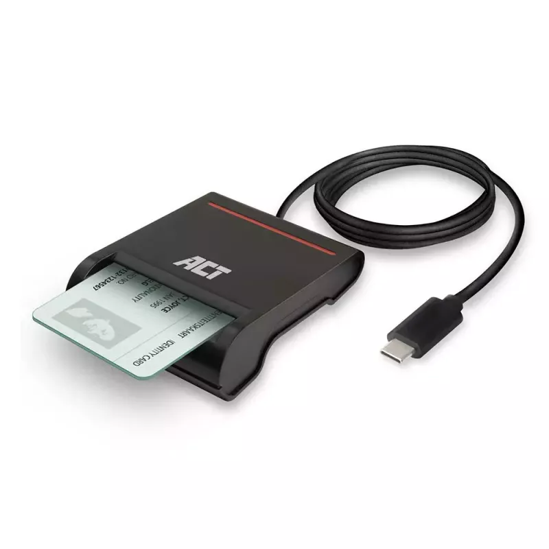ACT išorinis USB-C išmaniųjų kortelių eID kortelių skaitytuvas, juodas